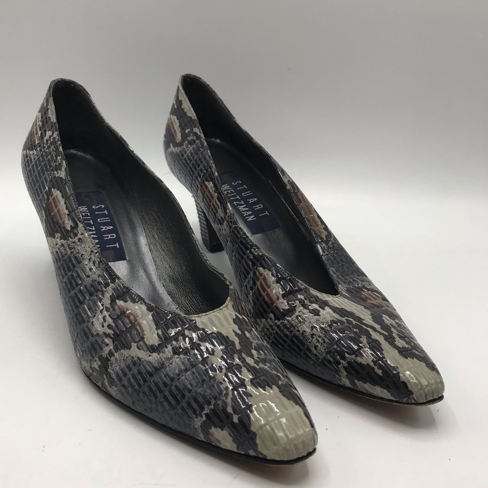 Stuart Weitzman Snake Gray Purple Heels Size 8.5